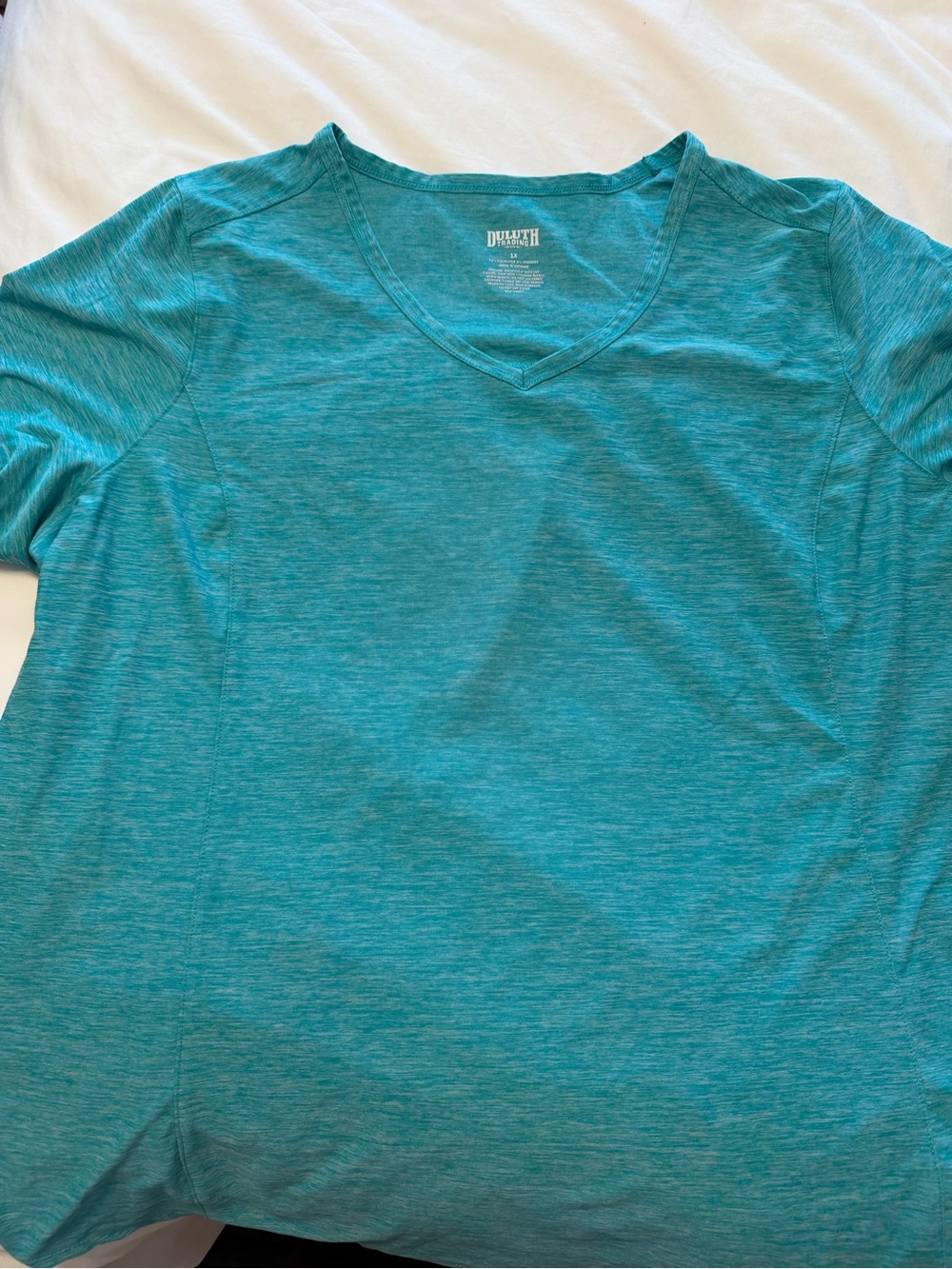 Duluth Trading Co Teal Heather V-Neck Cooling Top
